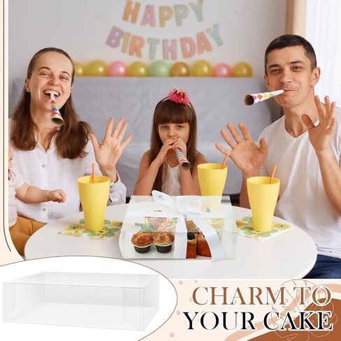 12 قطعة من علب الكيك مقاس 14 × 10 × 4 بوصة، علبة كعك شفافة، علبة كعك مستطيلة، صناديق مخبوزات مع شريط PVC، صندوق حلوى كبير لربع ورقة كعكة، معجنات، خبز، كب كيك، دونات، تغليف بسكويت in Kuwait