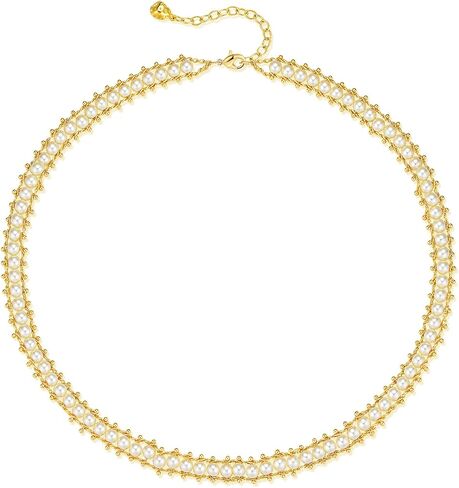 MEVECCO Gold Chain Choker Necklace,14K Gold Plated Dainty Pearl Chain Necklace Delicate Fashion Choker Necklace Jewelry Gift for Women in Saudi Arabia