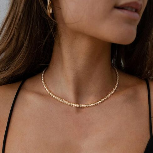 MEVECCO Gold Chain Choker Necklace,14K Gold Plated Dainty Pearl Chain Necklace Delicate Fashion Choker Necklace Jewelry Gift for Women in Saudi Arabia