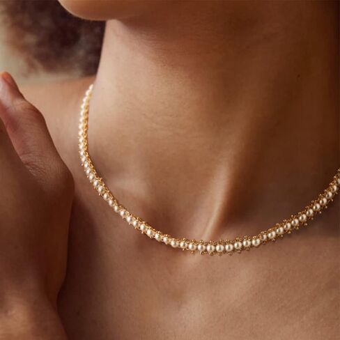 MEVECCO Gold Chain Choker Necklace,14K Gold Plated Dainty Pearl Chain Necklace Delicate Fashion Choker Necklace Jewelry Gift for Women in Saudi Arabia