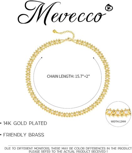 MEVECCO Gold Chain Choker Necklace,14K Gold Plated Dainty Pearl Chain Necklace Delicate Fashion Choker Necklace Jewelry Gift for Women in Saudi Arabia