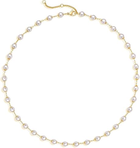 MEVECCO Gold Chain Choker Necklace,14K Gold Plated Dainty Pearl Chain Necklace Delicate Fashion Choker Necklace Jewelry Gift for Women in Saudi Arabia