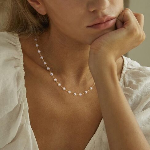 MEVECCO Gold Chain Choker Necklace,14K Gold Plated Dainty Pearl Chain Necklace Delicate Fashion Choker Necklace Jewelry Gift for Women in Saudi Arabia