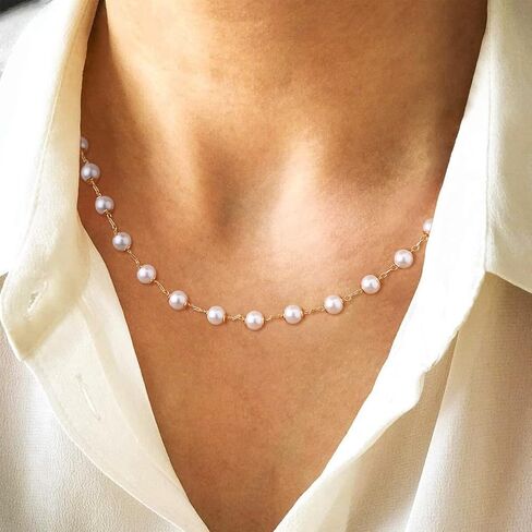 MEVECCO Gold Chain Choker Necklace,14K Gold Plated Dainty Pearl Chain Necklace Delicate Fashion Choker Necklace Jewelry Gift for Women in Saudi Arabia