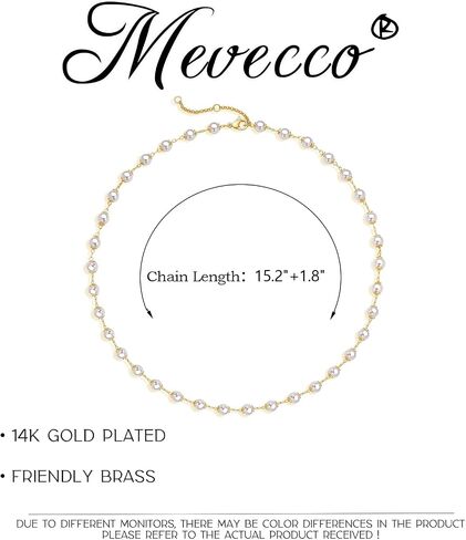 MEVECCO Gold Chain Choker Necklace,14K Gold Plated Dainty Pearl Chain Necklace Delicate Fashion Choker Necklace Jewelry Gift for Women in Saudi Arabia