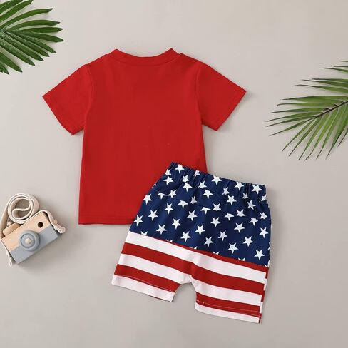 LIN&BABAY Infant Baby Boy 4th of July Outfits Short Sleeve T-shirts Tops American Flag Shorts 2 Pcs Independence Day Clothes in Saudi Arabia