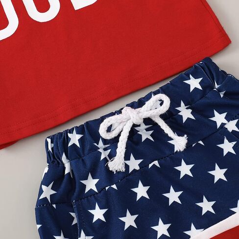 LIN&BABAY Infant Baby Boy 4th of July Outfits Short Sleeve T-shirts Tops American Flag Shorts 2 Pcs Independence Day Clothes in Saudi Arabia