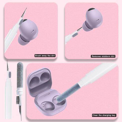 حافظة أرجوانية شفافة لهاتف Samsung Galaxy Buds FE/2 Pro/Pro/Live غطاء قفل آمن مع قلم تنظيف، مفتاح كبس لحافظة Galaxy Buds Fe مع حزام معصم من السيليكون وسلسلة مفاتيح على شكل زهرة لطيفة للنساء in Kuwait