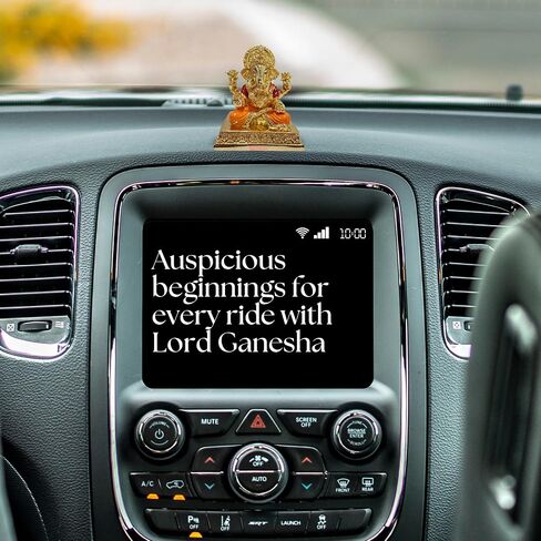 Gold Plated Lord Dagdusheth Ganesha Idol for Car Dashboard with Adhesive Sticker Base | Small Ganesh Murti for Home, Pooja Room Decor & Gifting - Resin (3.5 Inches) in Saudi Arabia