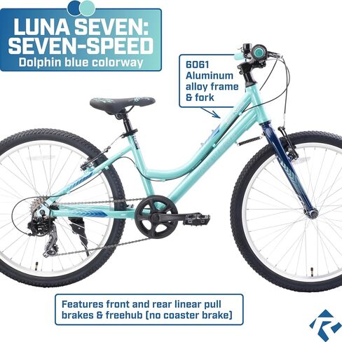 Revere Kids 24" Girls 7-Speed Cruiser Children's Bicycle for Ages 7-11 Years Old. Lightweight Aluminum Frame and Fork, Easy to Ride! (Pink/Cyan) in Saudi Arabia