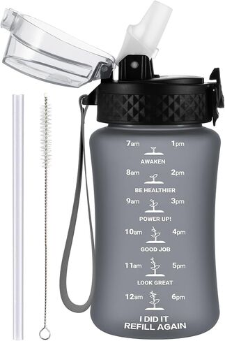 GOPPUS Kids Water Bottle with Straw Spout Lid 10pcs Stickers 12 oz Leak-proof BPA Free Motivational Time Marker Tritan Plastic Water Bottles for Girls Boys School Sports in Saudi Arabia