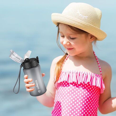 GOPPUS Kids Water Bottle with Straw Spout Lid 10pcs Stickers 12 oz Leak-proof BPA Free Motivational Time Marker Tritan Plastic Water Bottles for Girls Boys School Sports in Saudi Arabia