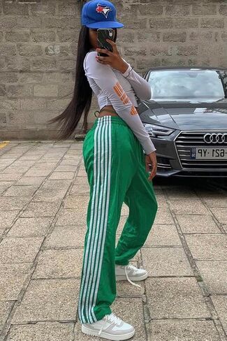 UAURORAO Women Y2k Track Pants Baggy Striped Joggers Sweatpants Elastic Waist Color Block Parachute Pants with Pockets in Saudi Arabia