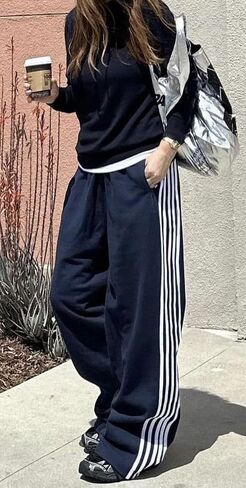 UAURORAO Women Y2k Track Pants Baggy Striped Joggers Sweatpants Elastic Waist Color Block Parachute Pants with Pockets in Saudi Arabia