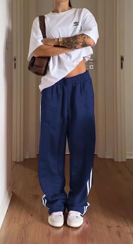 UAURORAO Women Y2k Track Pants Baggy Striped Joggers Sweatpants Elastic Waist Color Block Parachute Pants with Pockets in Saudi Arabia