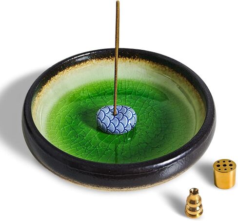 Incense Holder for Sticks, Coil Incense, Sage Cones, Handcrafted Ceramic Incense Burner Holder, Ash Catcher, Smudge Bowl for Yoga Meditation Room Decor in Saudi Arabia