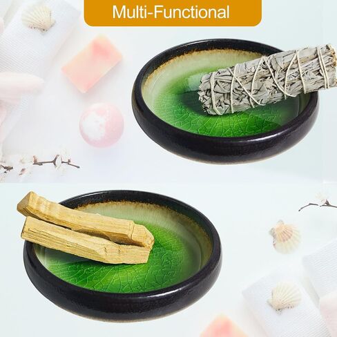 Incense Holder for Sticks, Coil Incense, Sage Cones, Handcrafted Ceramic Incense Burner Holder, Ash Catcher, Smudge Bowl for Yoga Meditation Room Decor in Saudi Arabia
