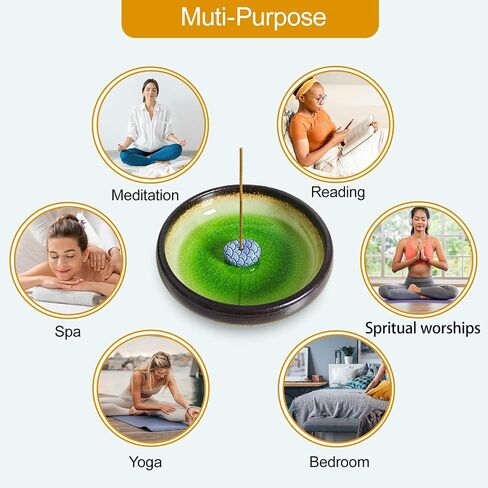 Incense Holder for Sticks, Coil Incense, Sage Cones, Handcrafted Ceramic Incense Burner Holder, Ash Catcher, Smudge Bowl for Yoga Meditation Room Decor in Saudi Arabia