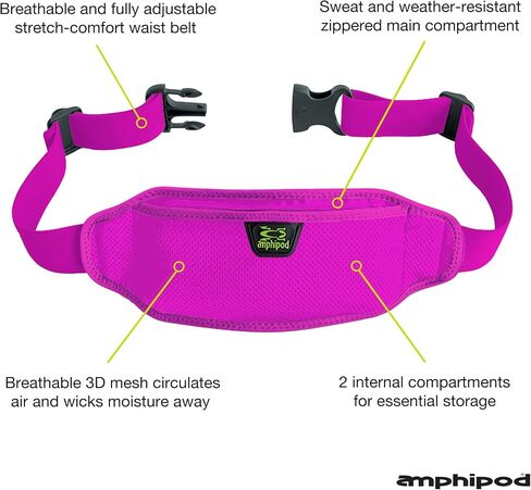 Amphipod AirFlow Lite Waistpack, Minimalist Runners Storage Fanny Waist Pack for Running, Jogging & Walking, Men & Women - Black - L in Saudi Arabia