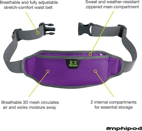 Amphipod AirFlow Lite Waistpack, Minimalist Runners Storage Fanny Waist Pack for Running, Jogging & Walking, Men & Women - Black - L in Saudi Arabia