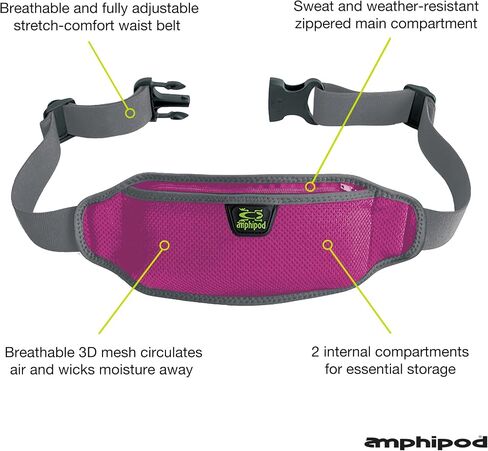 Amphipod AirFlow Lite Waistpack, Minimalist Runners Storage Fanny Waist Pack for Running, Jogging & Walking, Men & Women - Black - L in Saudi Arabia