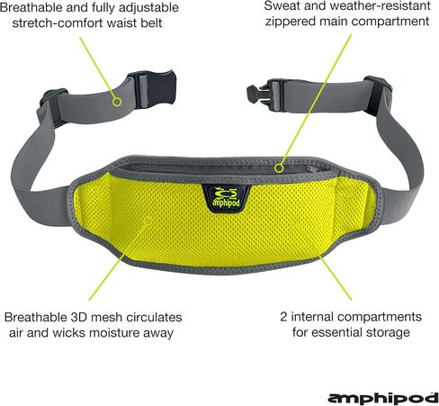 Amphipod AirFlow Lite Waistpack, Minimalist Runners Storage Fanny Waist Pack for Running, Jogging & Walking, Men & Women - Black - L in Saudi Arabia