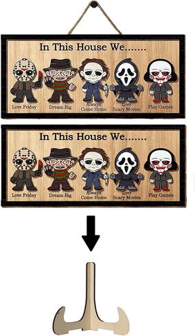 QYN In This House We Horror Sign Halloween ديكور غرفة الرعب الهالوين ديكور المنزل، قطعتان حامل ومعلق (11.8 × 5.8 بوصة) in Saudi Arabia