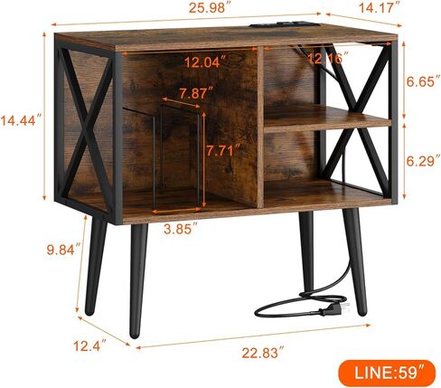 خزانة حامل مشغل التسجيل YINMIT، حامل القرص الدوار مع محطة شحن ومنفذ USB، طاولة مشغل التسجيل مع تخزين الفينيل، تحمل ما يصل إلى 200 ألبوم، طاولة عرض التسجيل للألبومات والكتب والمجلات in Kuwait