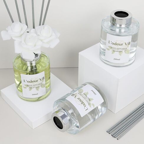 L'odeur Vill Reed Diffuser Set, 6.7 oz Red Rose Scented Diffuser with 6 Sticks, Reed Diffuser with 3 Artificial Rose Home Fragrance for Bathroom Shelf Decor in Saudi Arabia
