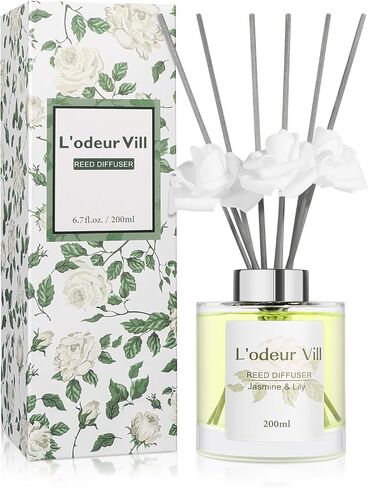 L'odeur Vill Reed Diffuser Set, 6.7 oz Red Rose Scented Diffuser with 6 Sticks, Reed Diffuser with 3 Artificial Rose Home Fragrance for Bathroom Shelf Decor in Saudi Arabia