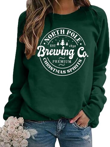 MNLYBABY North Pole Christmas Sweatshirt Women Brewing Co Sweatshirts Christmas Spirits Hoodie Christmas Party Sweatshirt in Saudi Arabia