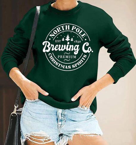 MNLYBABY North Pole Christmas Sweatshirt Women Brewing Co Sweatshirts Christmas Spirits Hoodie Christmas Party Sweatshirt in Saudi Arabia