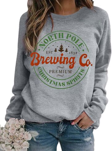 MNLYBABY North Pole Christmas Sweatshirt Women Brewing Co Sweatshirts Christmas Spirits Hoodie Christmas Party Sweatshirt in Saudi Arabia