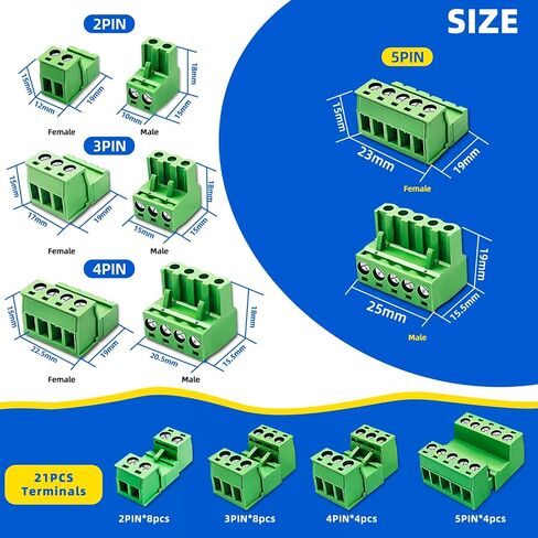 Total 24 Pairs 8pairs-2Pin 8pairs-3Pin 4pairs-4Pin 4pairs-5Pin 5.08mm Pitch DIY PCB Mount Screw Terminal Block Connector in Saudi Arabia