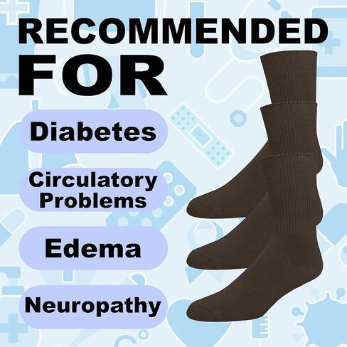 EMEM Apparel Women's Diabetic Crew Cotton Socks | Non-Binding Loose Top | Seamless Toe | 3-Pair | Plus Size Available in Kuwait