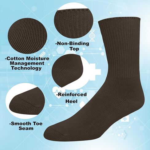 EMEM Apparel Women's Diabetic Crew Cotton Socks | Non-Binding Loose Top | Seamless Toe | 3-Pair | Plus Size Available in Kuwait