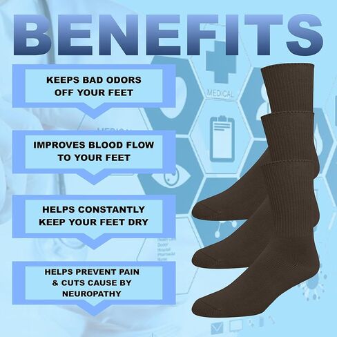 EMEM Apparel Women's Diabetic Crew Cotton Socks | Non-Binding Loose Top | Seamless Toe | 3-Pair | Plus Size Available in Kuwait