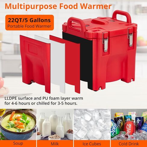 Insulated Food Pan Carrier -Top Load, Includes Spoon, Wheel and Lock, 20L Capacity, Stainless Steel Liner, Portable for Catering, Family Gathering, Canteen, Restaurant Black in Saudi Arabia