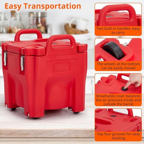 Insulated Food Pan Carrier -Top Load, Includes Spoon, Wheel and Lock, 20L Capacity, Stainless Steel Liner, Portable for Catering, Family Gathering, Canteen, Restaurant Black in Saudi Arabia