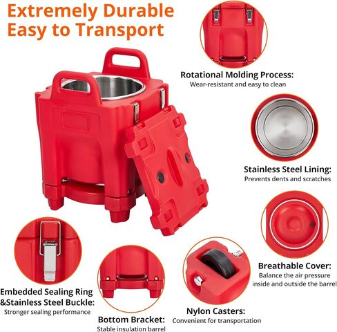 Insulated Food Pan Carrier -Top Load, Includes Spoon, Wheel and Lock, 20L Capacity, Stainless Steel Liner, Portable for Catering, Family Gathering, Canteen, Restaurant Black in Saudi Arabia