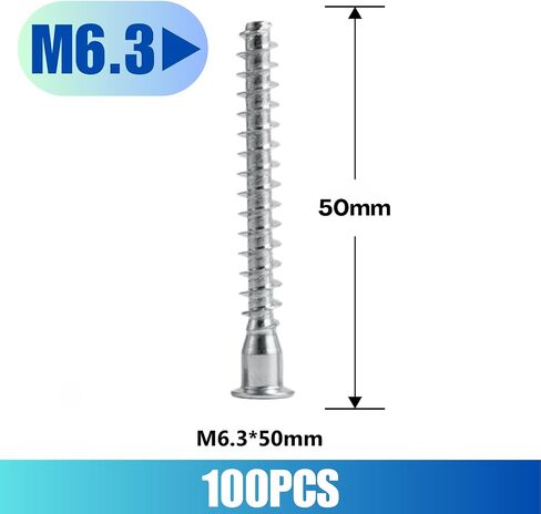 Confirmat Screws, 50 PCs M6.3 x 40mm, Hex Socket Drive Countersunk Self-Tapping Furniture Connecting Screw Set Carbon Steel Zinc Plated in Saudi Arabia