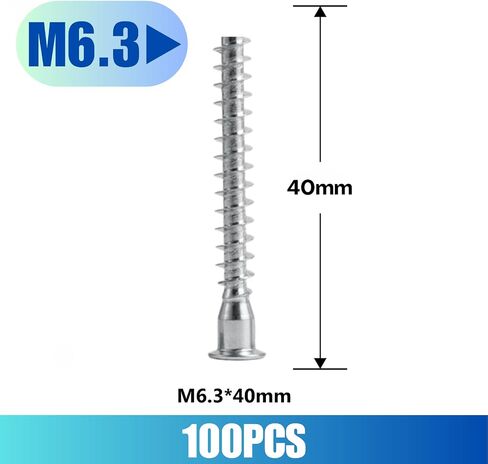Confirmat Screws, 50 PCs M6.3 x 40mm, Hex Socket Drive Countersunk Self-Tapping Furniture Connecting Screw Set Carbon Steel Zinc Plated in Saudi Arabia