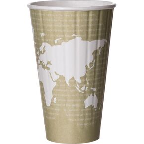 ECO PRODUCTS Compostable Disposable Insulated World Art 16oz Large Coffee Cups, Case of 600, Renewable Double-wall Hot Paper Cup, Plant Based PLA Lining, No Sleeves Needed, Color Coded