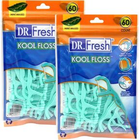 Dr. Fresh Kool Floss, Mint Waxed Dental Flossers, 60 Count (Pack of 2)