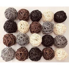 20-Pack Wicker Rattan Balls - Decorative Orbs Natural Spheres Craft DIY, Wedding Decoration, Christmas Tree, House Ornaments Vase Filler - 4 Colors Assorted, 45 mm,White, black, silver and brown color