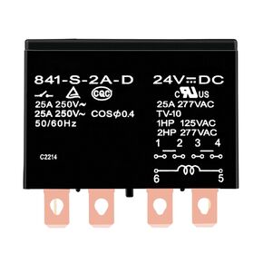 841-S-2A-D 24VDC General Purpose Relay 25A 277VAC with Dust Cover Quick Terminal DPDM 6 Pin