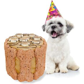 Dog Birthday Cake for Dogs to Eat - Rice Cake Based Dessert Made with Dog Birthday Treats and Human Grade Ingredients - Happy Birthday Dog Cake - Dog Birthday Gift for Puppy (5"x5"x5", Blue)