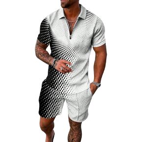 SOLY HUX Men's Short Sets 2 Piece Polka Dots Shirt and Drawstring Waist Shorts Casual Set
