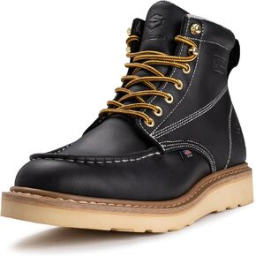 SUREWAY 6" Mens Soft/Steel Toe Wedge Work Boots for Men-Full Grain Leather,Goodyear,Non-Slip EH Safety Industial Construction Moc Toe Work Boots/Shoes Women