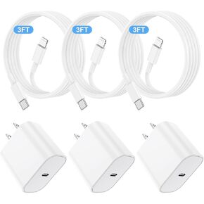 Essri Fast Charger for iPhone Charge Fast Charging, Compatible with iPhone 14 13 12 Pro/14 Plus/13 Pro Max/11/XS Max/XR, USB C to Lightning Cable 3FT with 20W USB C Rapid Charger Block-3Pack